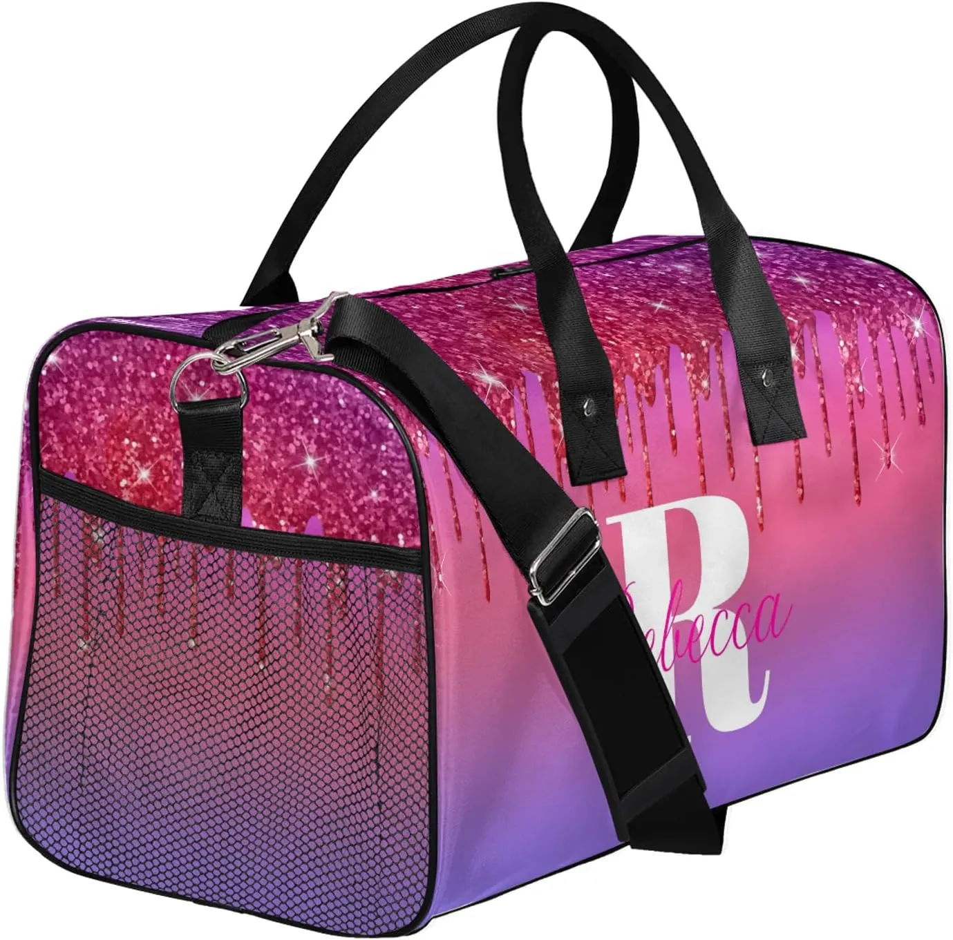 Custom Name Sports Duffel Bag Personalized Dance Gym Bag for Women Men Overnight Weekender Travel Duffel Bags Lightweight 17.4in, Purple Red