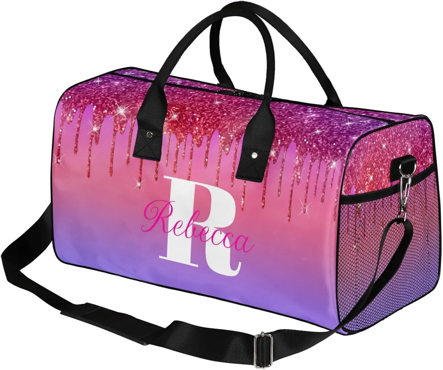 Custom Name Sports Duffel Bag Personalized Dance Gym Bag for Women Men Overnight Weekender Travel Duffel Bags Lightweight 17.4in, Purple Red