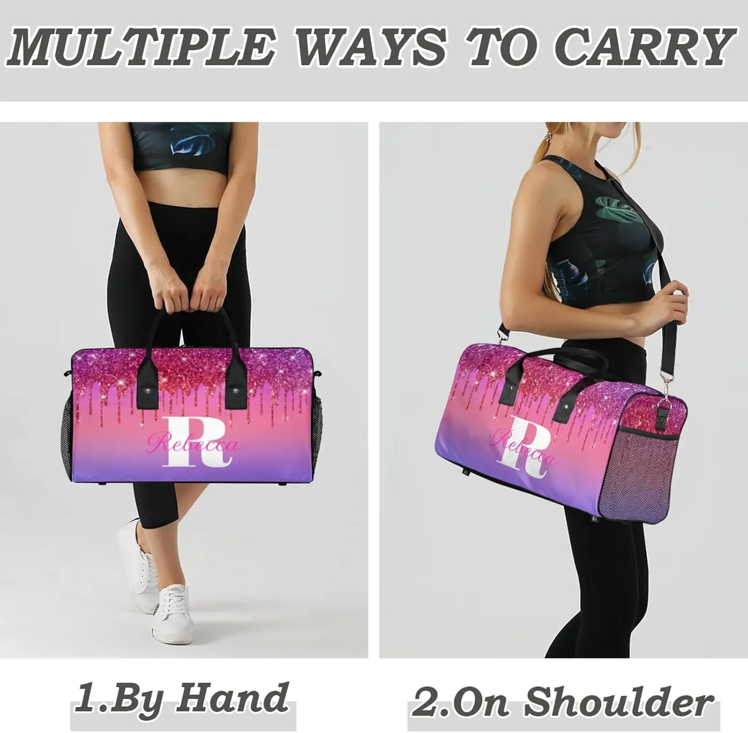 Custom Name Sports Duffel Bag Personalized Dance Gym Bag for Women Men Overnight Weekender Travel Duffel Bags Lightweight 17.4in, Purple Red
