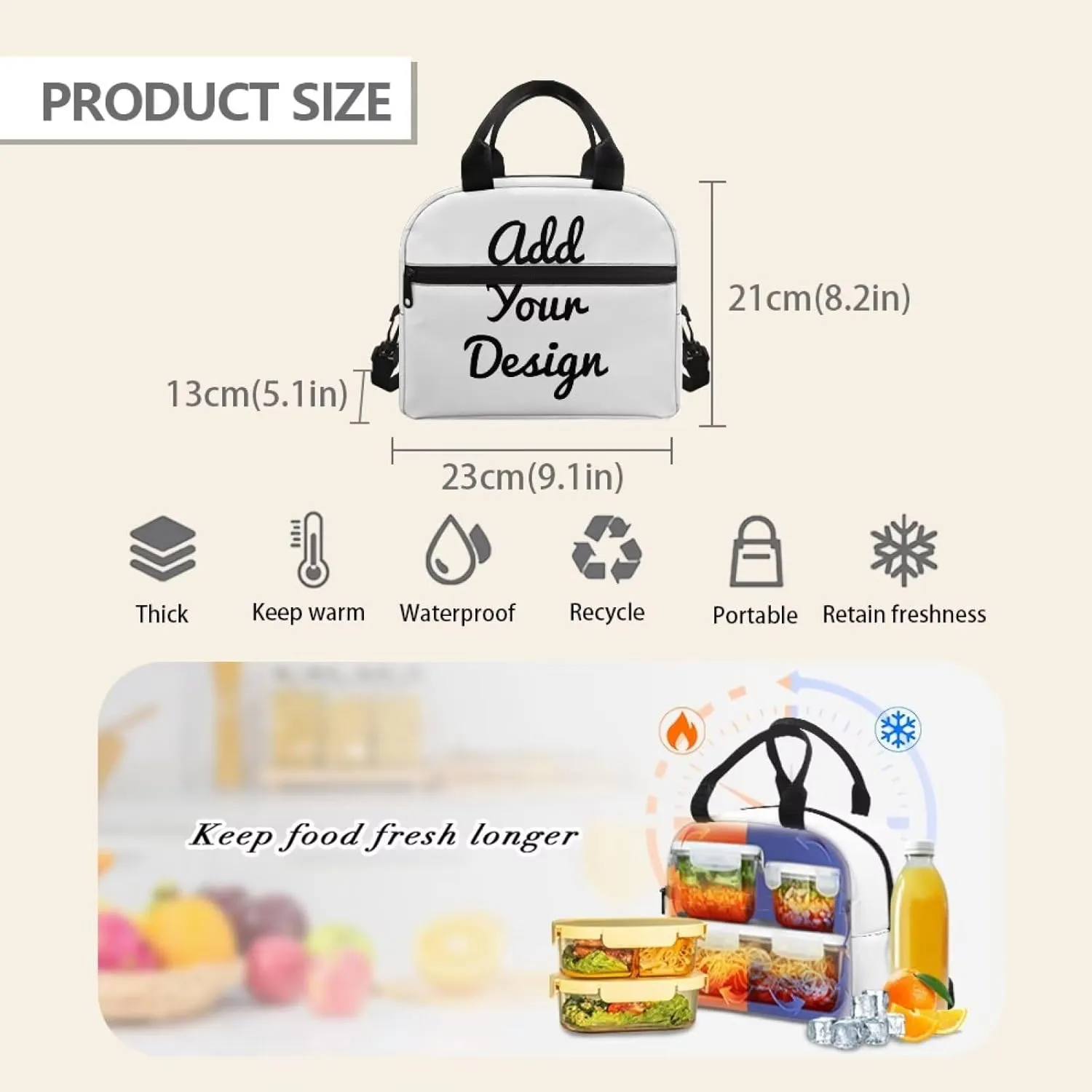 Custom Toddler Lunch Bag Personalized Insulated Lunch Bags with Zipper Closure Girls Customized Photo Name School Lunchbag Ideal for Daily Use
