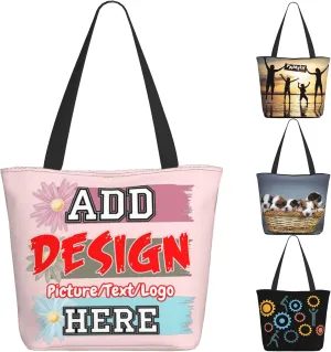 Custom Tote Bag Personalized Shopping Bags Add Photo Logo Text Double-sided Shoulder Bag Reusable Handbag for Women