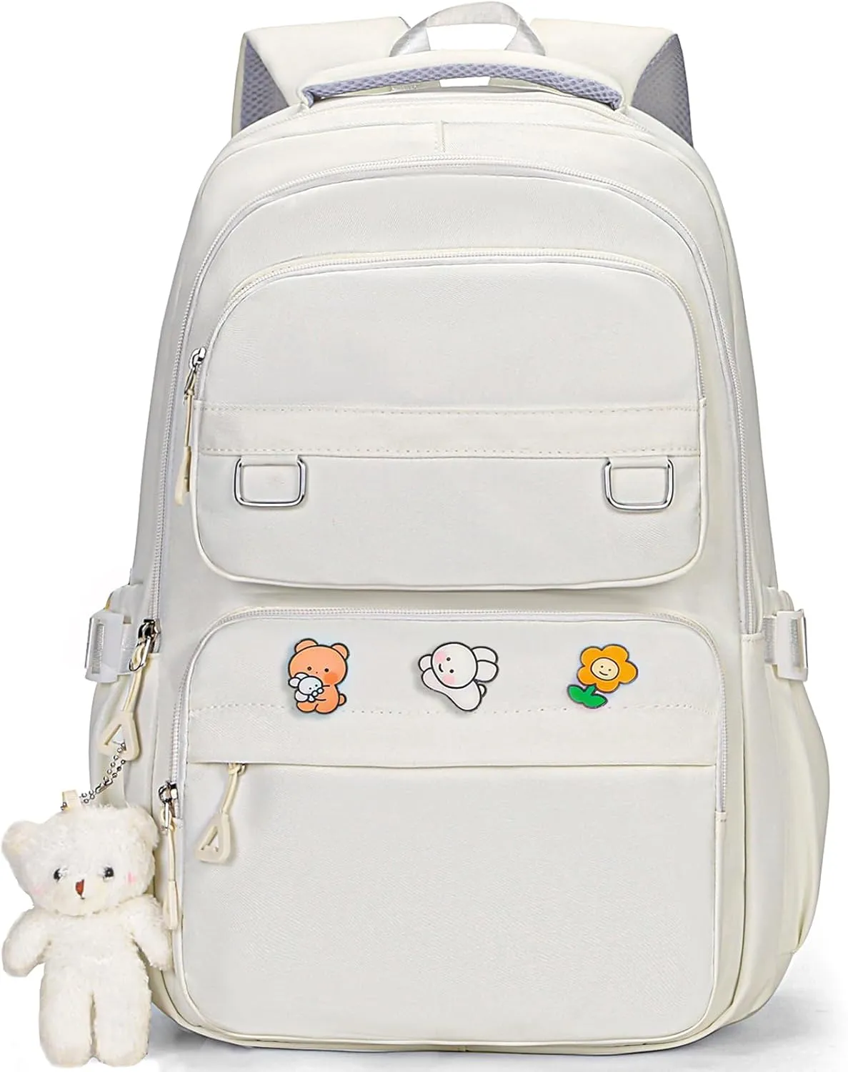 Cute Aesthetic School Backpack for Teens Girls Boys Women, College Laptop Bookbag for High Middle School Student (White)