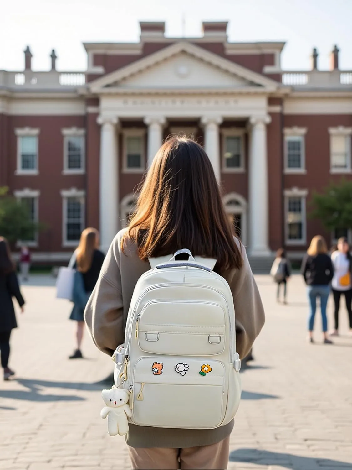 Cute Aesthetic School Backpack for Teens Girls Boys Women, College Laptop Bookbag for High Middle School Student (White)