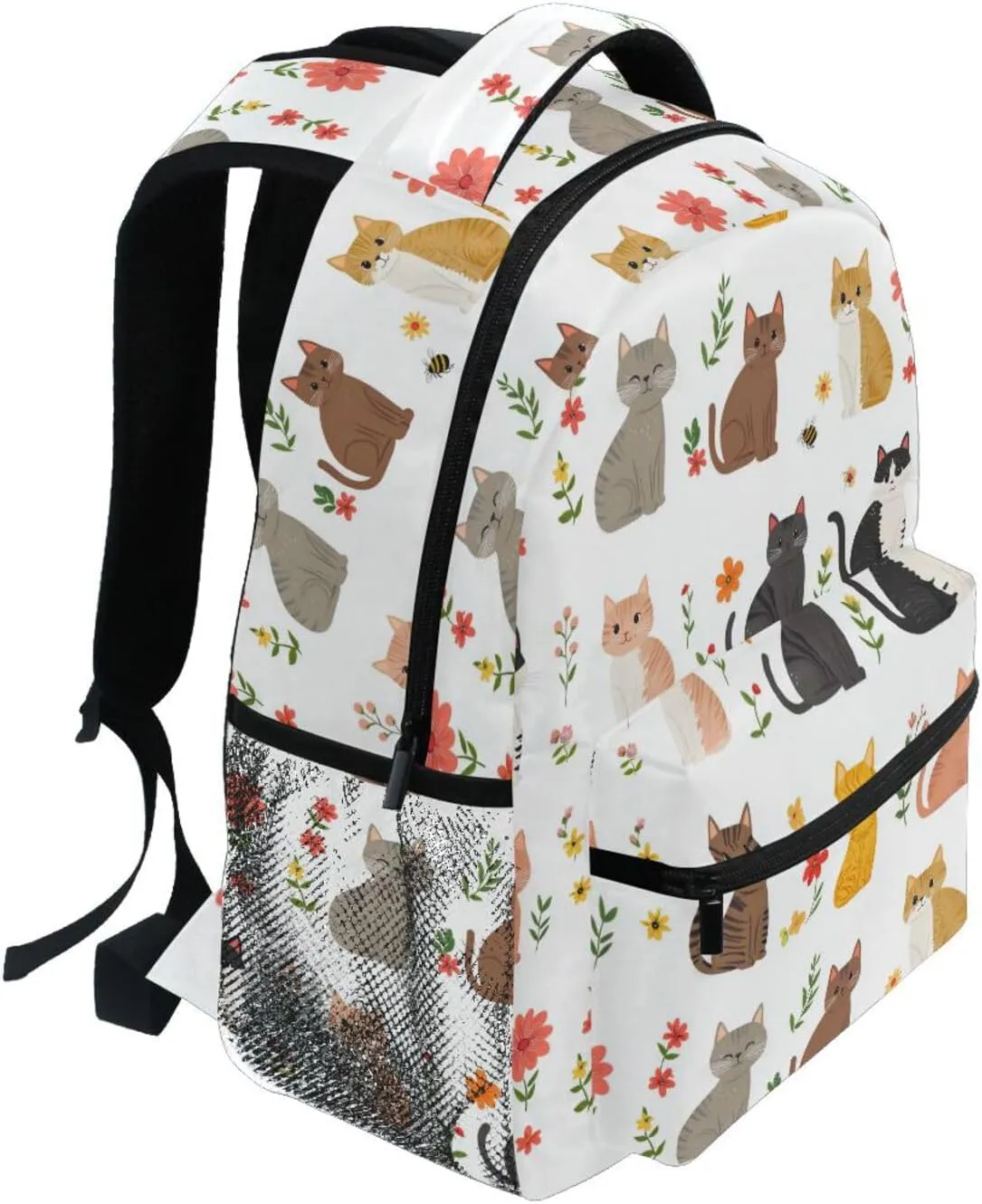 Cute Backpack for Men Women Fashion Diaper Bag Backpack with Chest Strap for Business Work College Travel Trip Cartoon Sweet Singapura Cats White