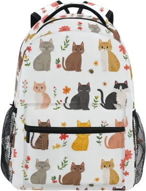 Cute Backpack for Men Women Fashion Diaper Bag Backpack with Chest Strap for Business Work College Travel Trip Cartoon Sweet Singapura Cats White