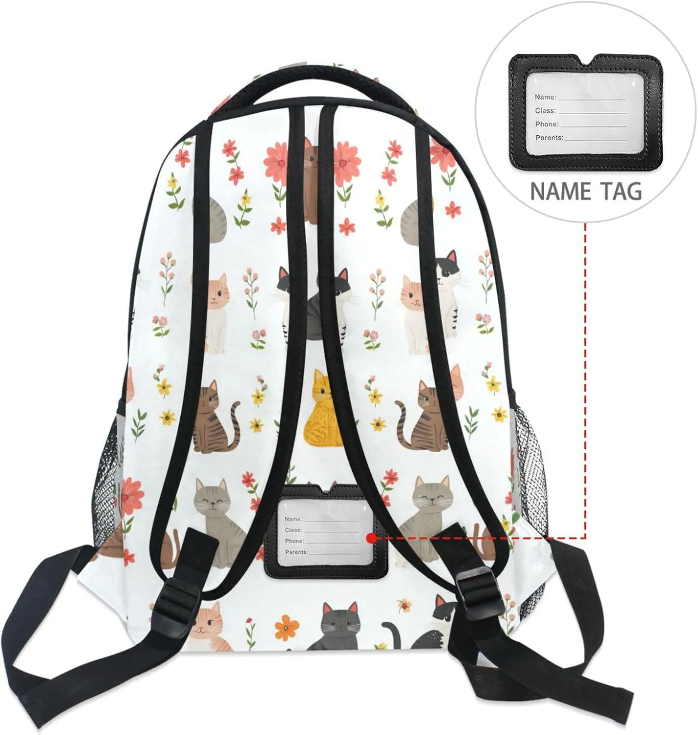 Cute Backpack for Men Women Fashion Diaper Bag Backpack with Chest Strap for Business Work College Travel Trip Cartoon Sweet Singapura Cats White