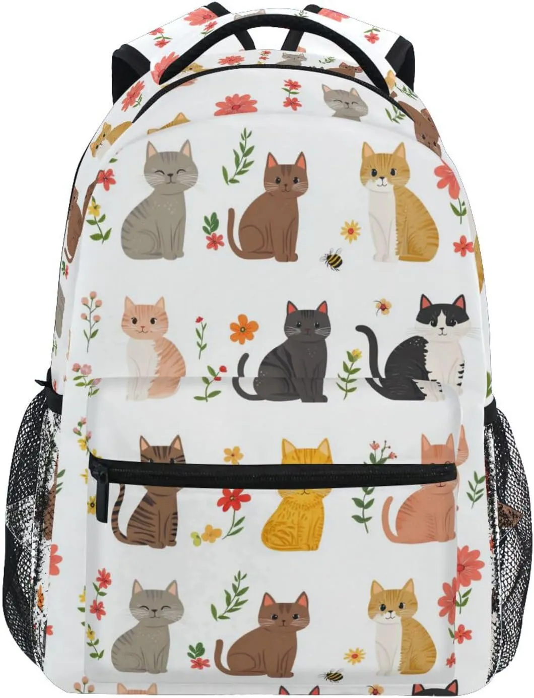 Cute Backpack for Men Women Fashion Diaper Bag Backpack with Chest Strap for Business Work College Travel Trip Cartoon Sweet Singapura Cats White