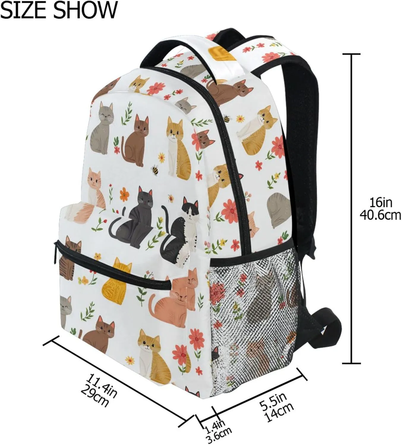 Cute Backpack for Men Women Fashion Diaper Bag Backpack with Chest Strap for Business Work College Travel Trip Cartoon Sweet Singapura Cats White
