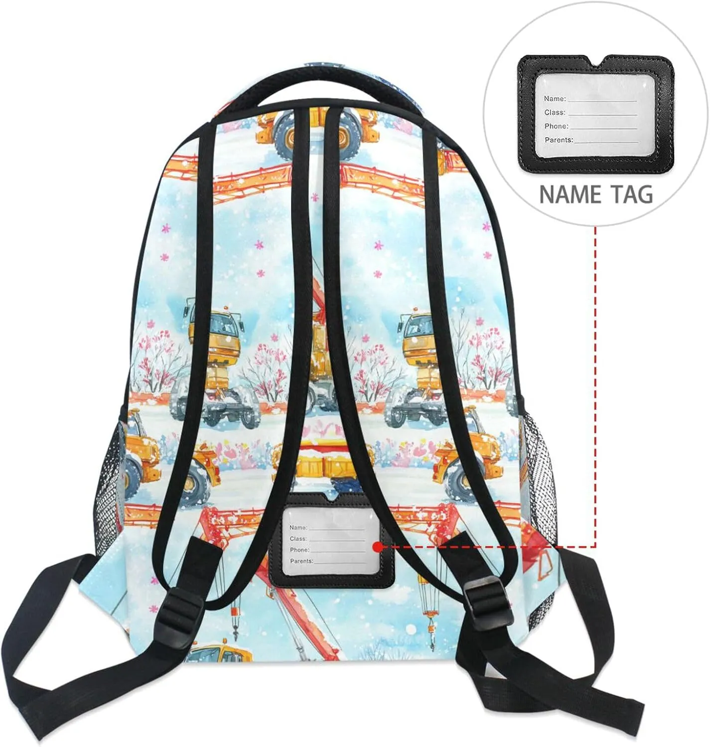 Cute Backpack for Men Women Waterproof Diaper Bag Backpack with Chest Strap for Travel Trip Construction Truck Cartoon Tower Crane