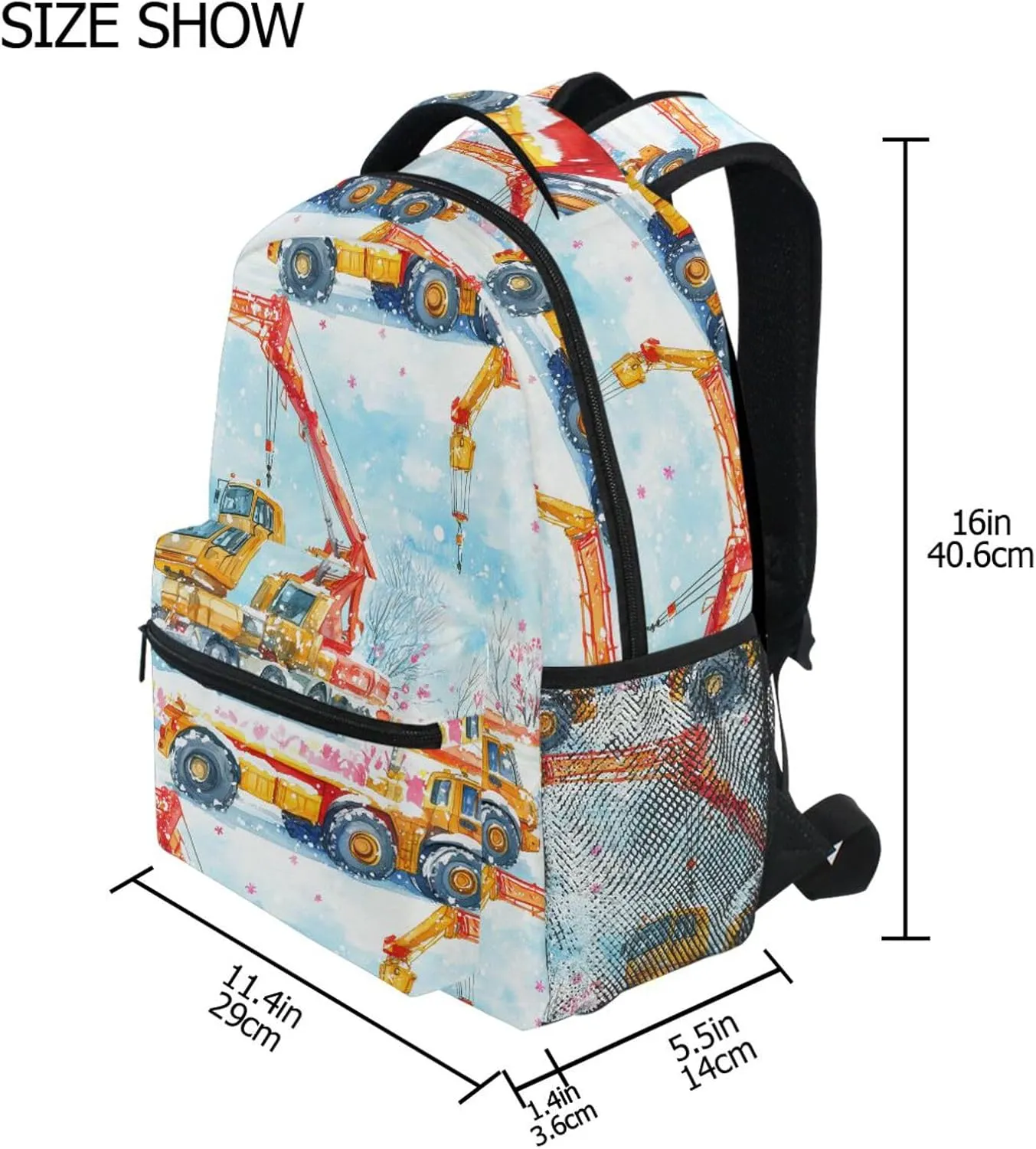 Cute Backpack for Men Women Waterproof Diaper Bag Backpack with Chest Strap for Travel Trip Construction Truck Cartoon Tower Crane