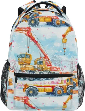Cute Backpack for Men Women Waterproof Diaper Bag Backpack with Chest Strap for Travel Trip Construction Truck Cartoon Tower Crane