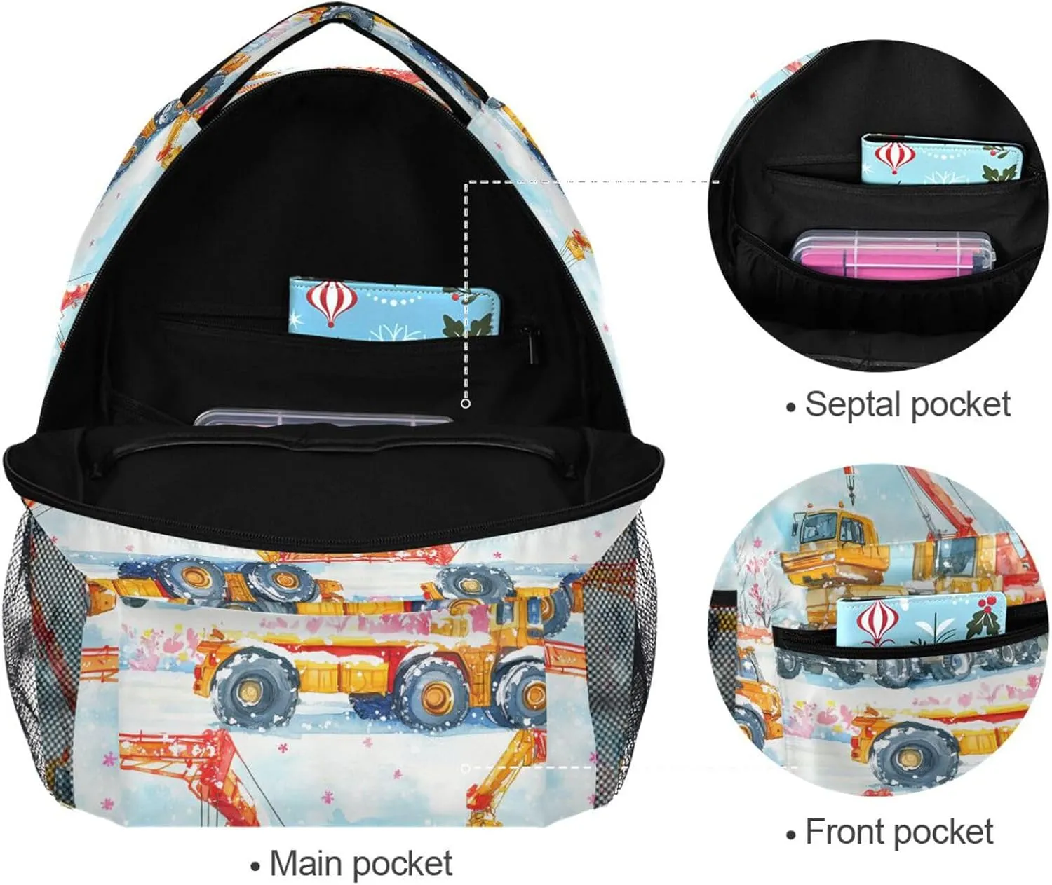 Cute Backpack for Men Women Waterproof Diaper Bag Backpack with Chest Strap for Travel Trip Construction Truck Cartoon Tower Crane