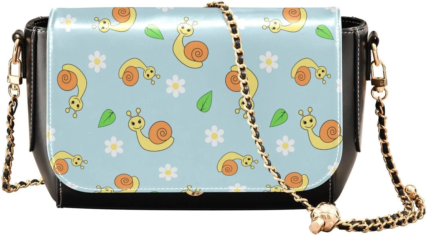 Cute Cartoon Snail Crossbody Bags for Women, Trendy Small Shoulder Bag, PU Leather Clutch Purse Underarm Handbag Satchel HandBag with Adjustable Metal Chain