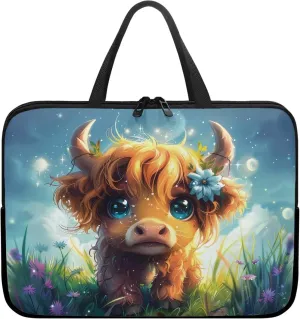 Cute Cattle Laptop Bag Briefcase for Women Men Portable Computer Messenger Bag Handbag Carrying Case for Office Travel Business, 15 Inch Portable Laptop Case with Handle