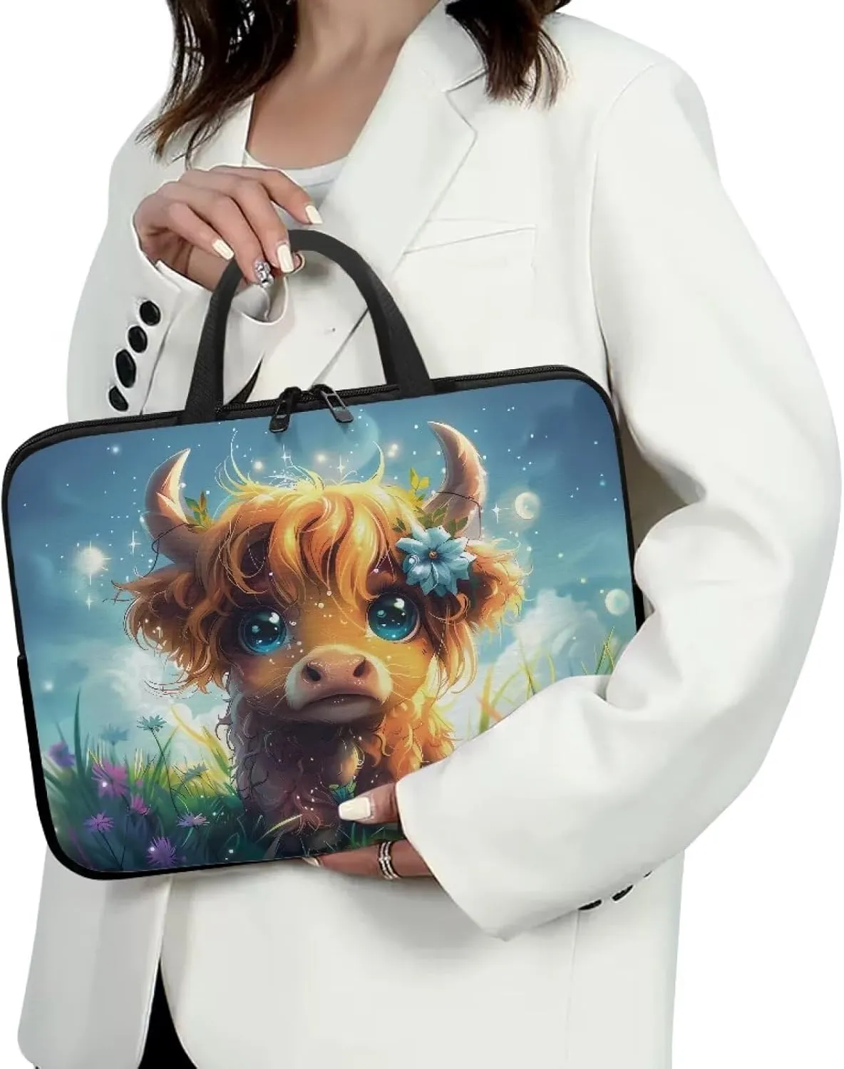Cute Cattle Laptop Bag Briefcase for Women Men Portable Computer Messenger Bag Handbag Carrying Case for Office Travel Business, 15 Inch Portable Laptop Case with Handle