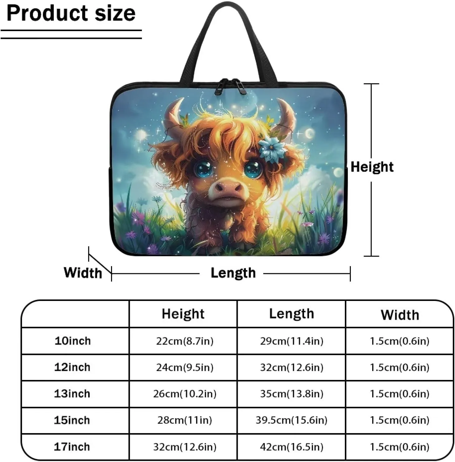 Cute Cattle Laptop Bag Briefcase for Women Men Portable Computer Messenger Bag Handbag Carrying Case for Office Travel Business, 15 Inch Portable Laptop Case with Handle