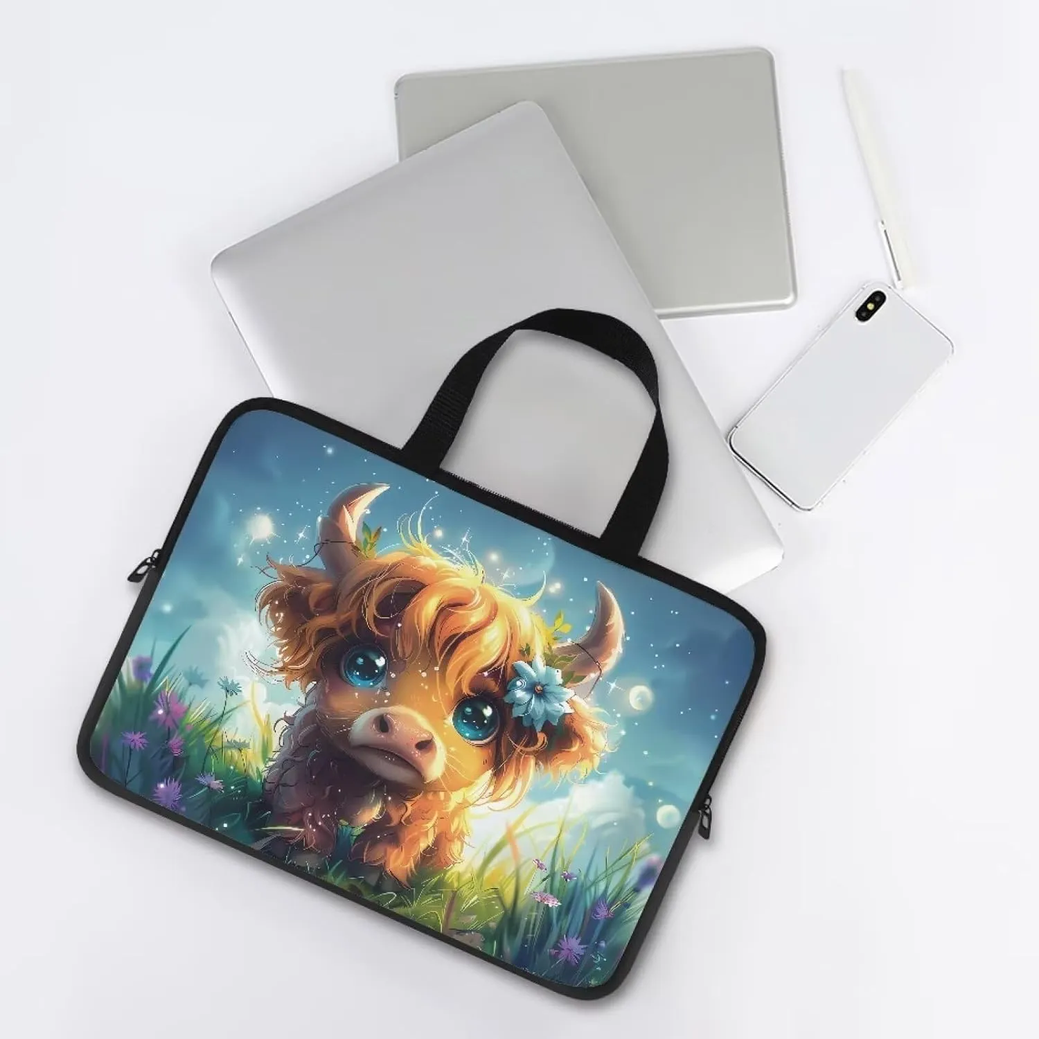 Cute Cattle Laptop Bag Briefcase for Women Men Portable Computer Messenger Bag Handbag Carrying Case for Office Travel Business, 15 Inch Portable Laptop Case with Handle