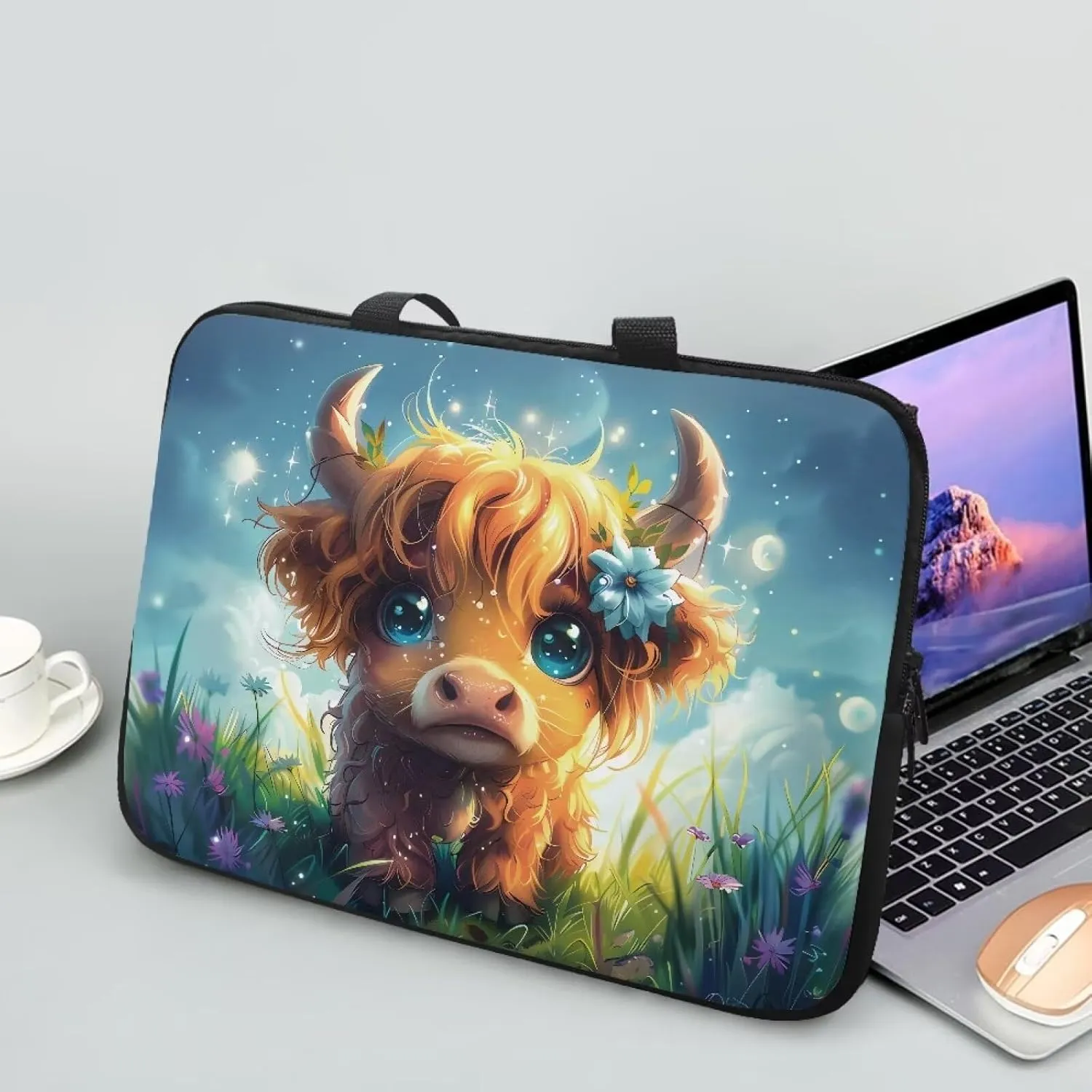Cute Cattle Laptop Bag Briefcase for Women Men Portable Computer Messenger Bag Handbag Carrying Case for Office Travel Business, 15 Inch Portable Laptop Case with Handle