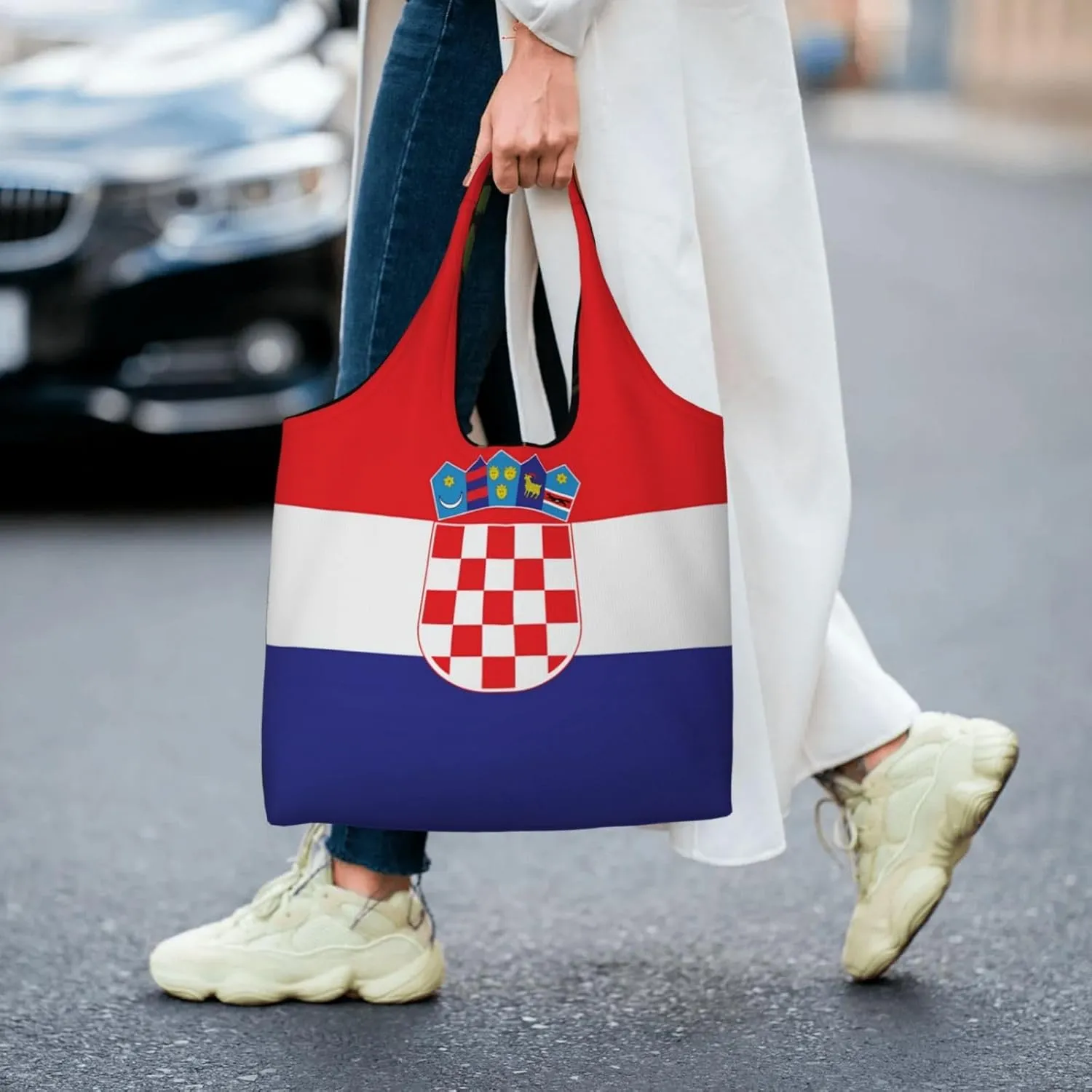 Cute Flag Canvas Tote Bag for Women Men Reusable Grocery Shopping Bags Suitable for Travel, Beach, Picnic