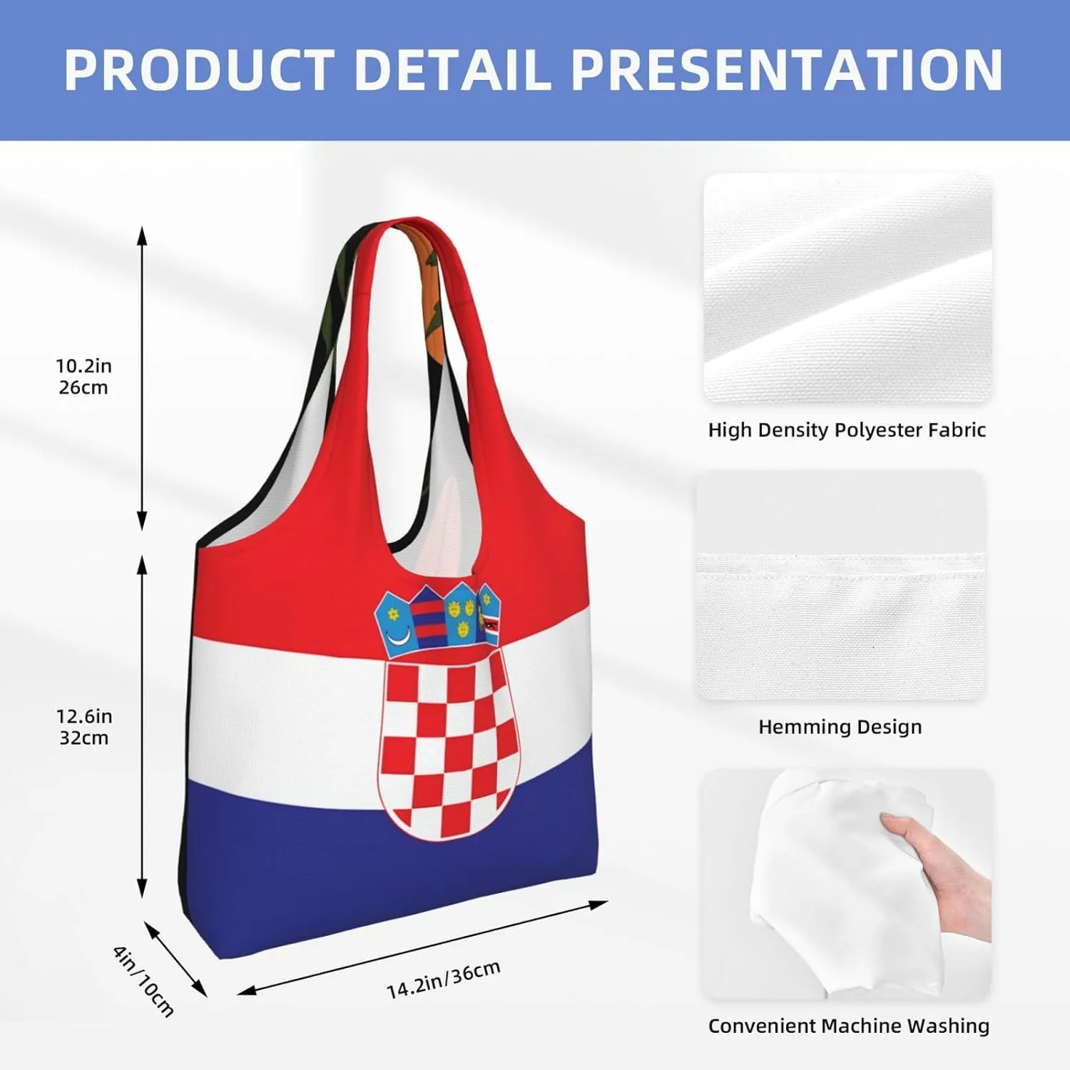 Cute Flag Canvas Tote Bag for Women Men Reusable Grocery Shopping Bags Suitable for Travel, Beach, Picnic