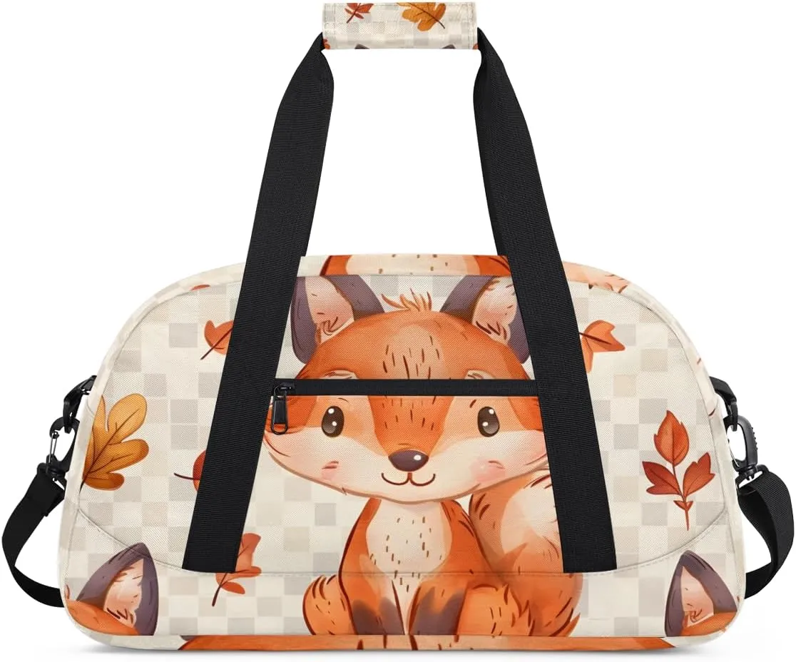 Cute Fox Boys Girls Gym Bag Dance Perform Training Duffel Bags Weekender Carry-On Tote Luggage Bag Ideal for School Practice or Overnight Trips Fox