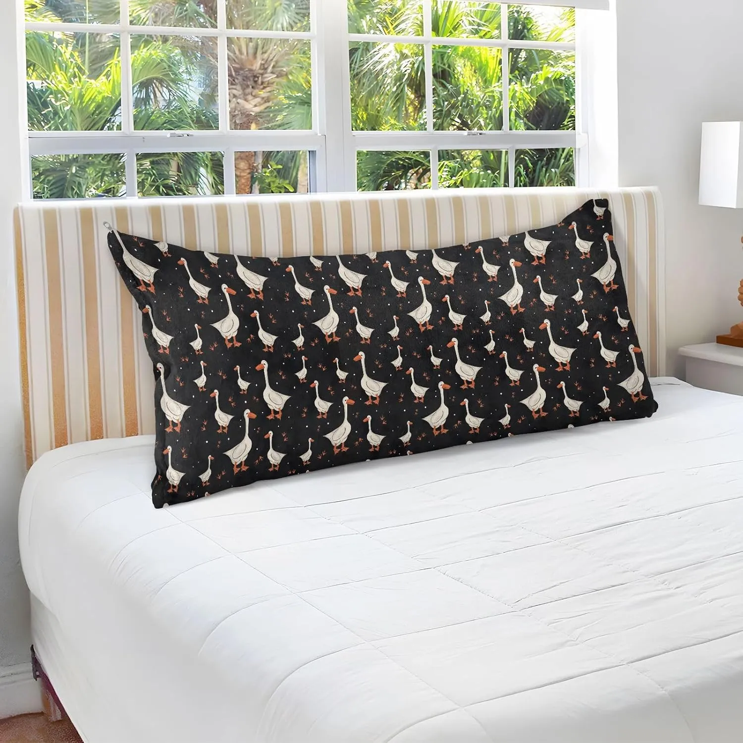 Cute Grey Gooses Pattern Plush Bed Pillow Cases, Queen Pillow Cases, with Side Opening Zipper, Soft Pillow Case, 4 Optional Sizes