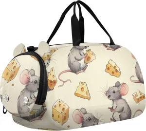 Cute Mouse Cheese Sports Duffle Bag for Teens Girls Boys, Gym Bag with Shoe Compartment, Kids Travel Overnight Weekender Shoulder Bag