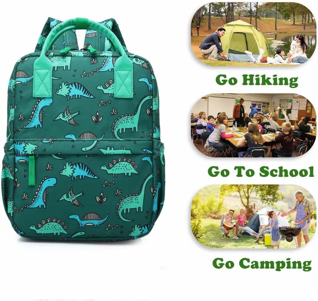 Cute Preschool Backpack Toddler School Book Bag for Girls Boys Kids Kindergarten Nursery Travel Bag with Chest Strap(12inch, Green Dinosaur)