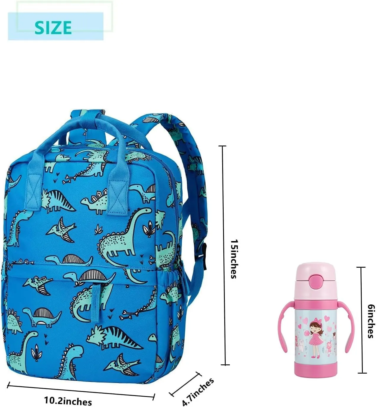 Cute Preschool Backpack Toddler School Book Bag for Girls Boys Kids Kindergarten Nursery Travel Bag with Chest Strap(15inch, Blue Dinosaur)