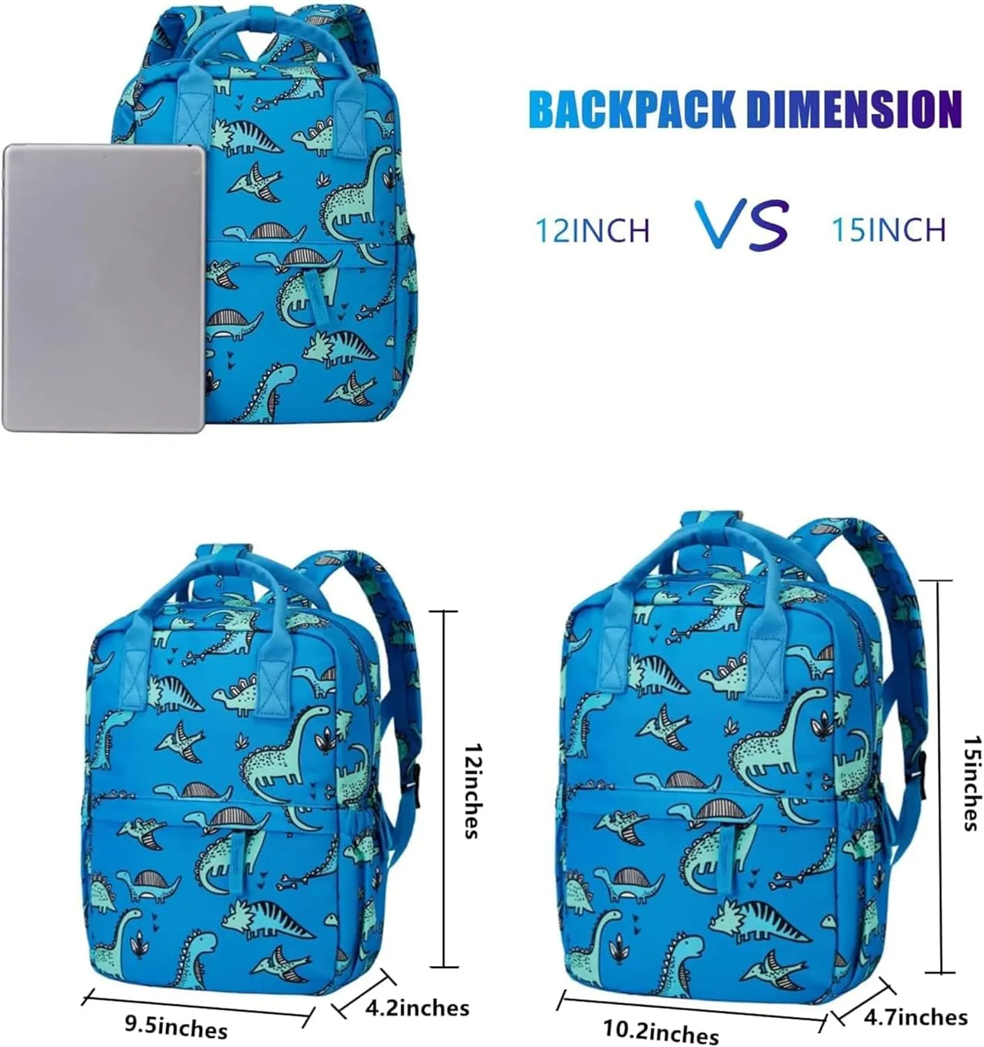 Cute Preschool Backpack Toddler School Book Bag for Girls Boys Kids Kindergarten Nursery Travel Bag with Chest Strap(15inch, Blue Dinosaur)