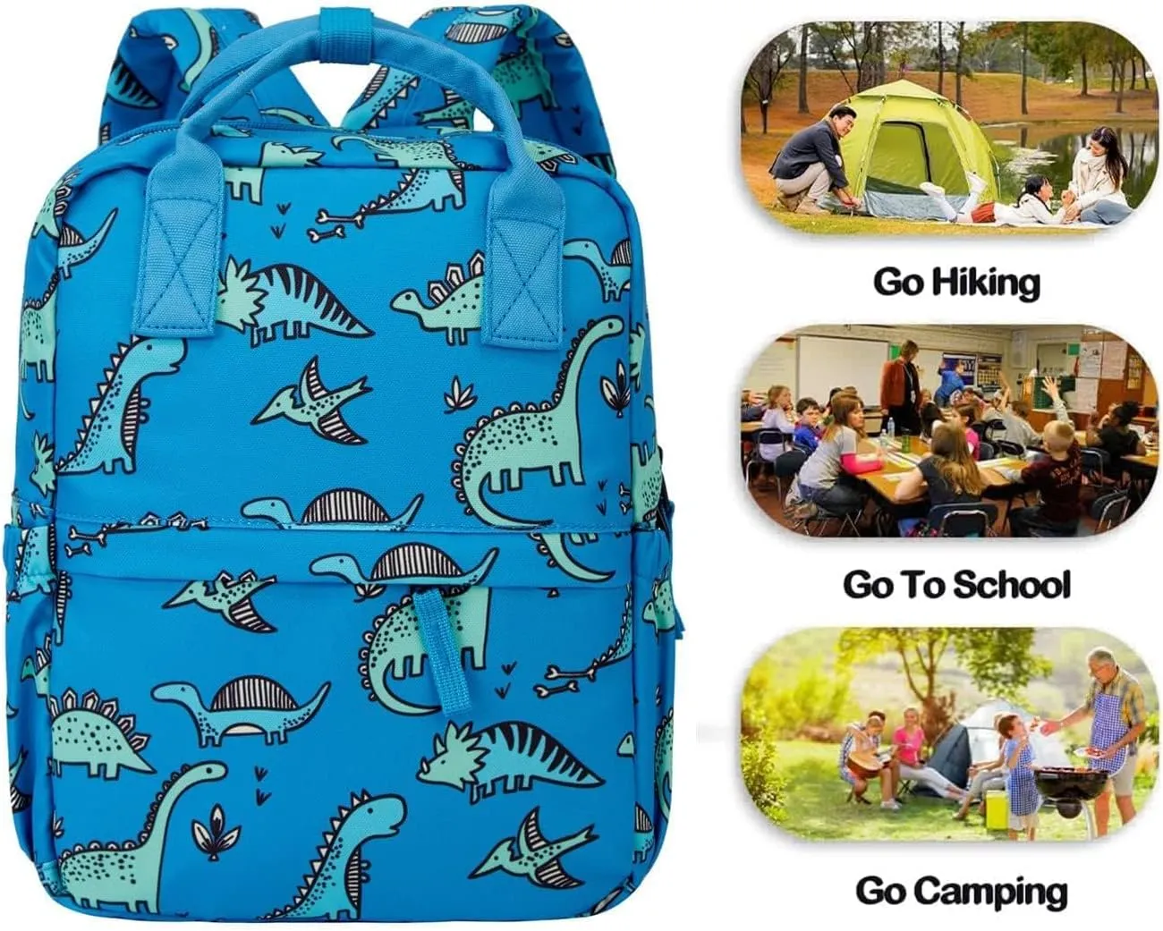 Cute Preschool Backpack Toddler School Book Bag for Girls Boys Kids Kindergarten Nursery Travel Bag with Chest Strap(15inch, Blue Dinosaur)