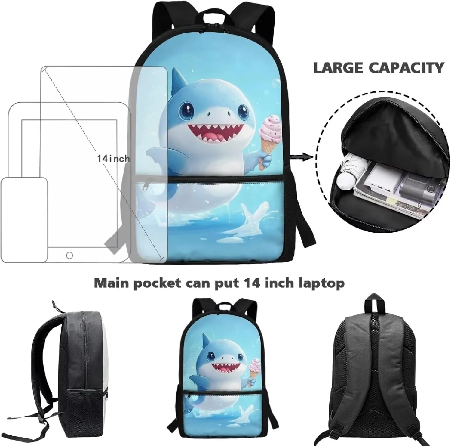 Cute Shark Backpack for School Boys Ages 6-7 Cartoon Style School Bags with Sufficient Capacity Storage Versatile School Backpack with Front Pocket for 1st Grade Boys