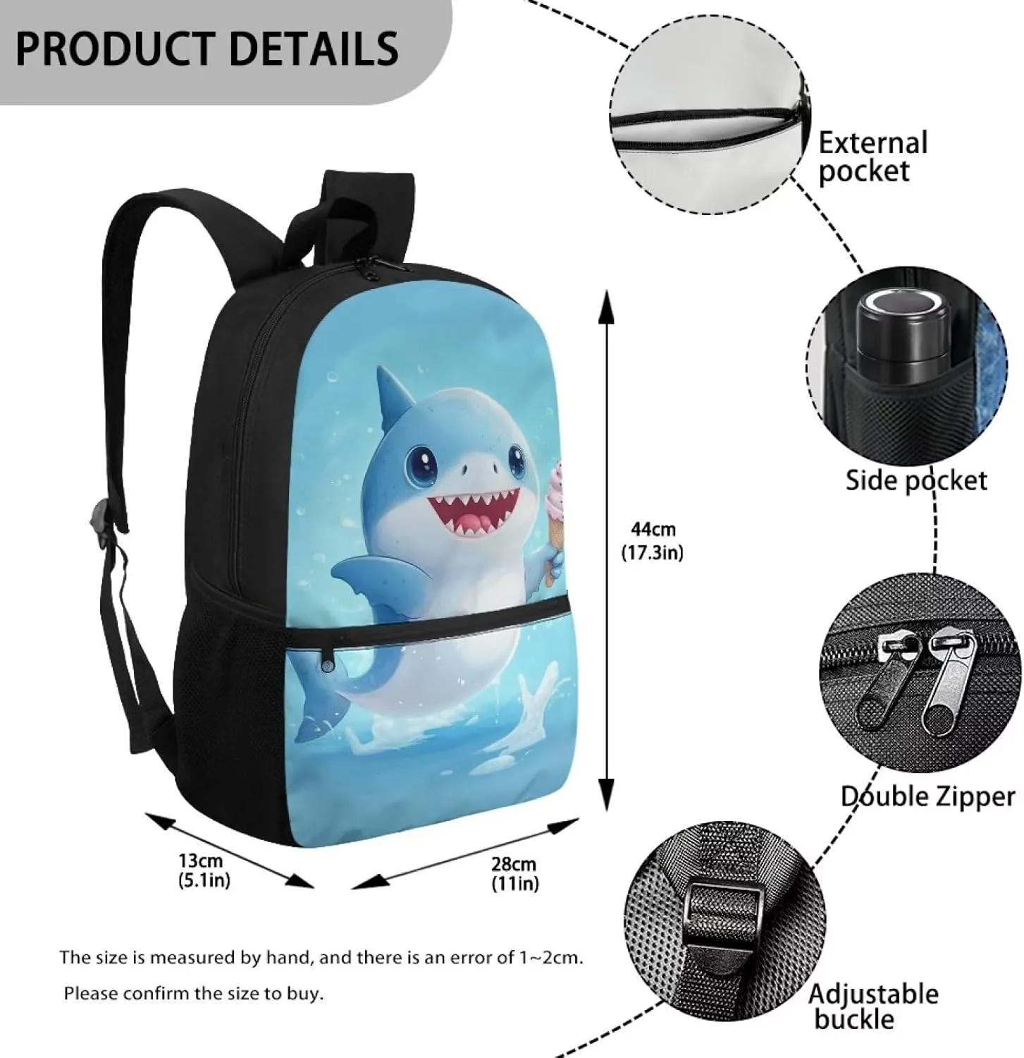 Cute Shark Backpack for School Boys Ages 6-7 Cartoon Style School Bags with Sufficient Capacity Storage Versatile School Backpack with Front Pocket for 1st Grade Boys