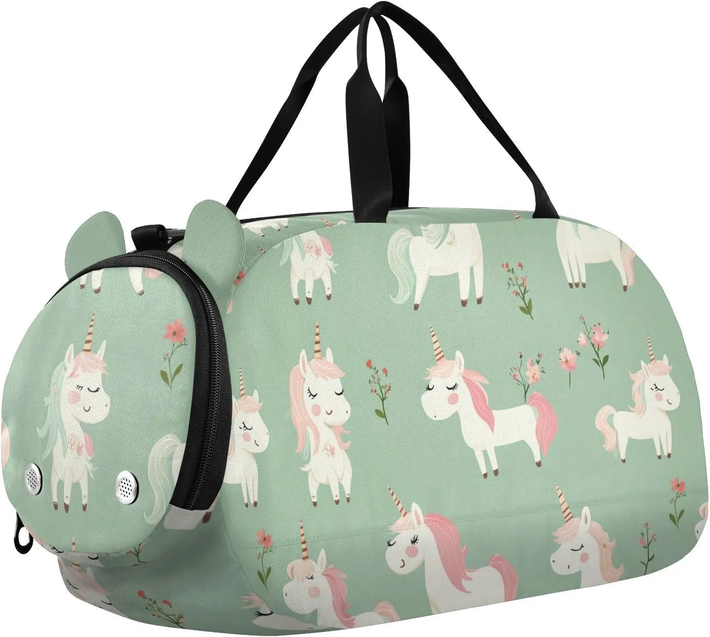 Cute unicorns Sage Teal Duffel Bag with Shoes Compartment Large Capacity Carry On Bag for Boys and Girls