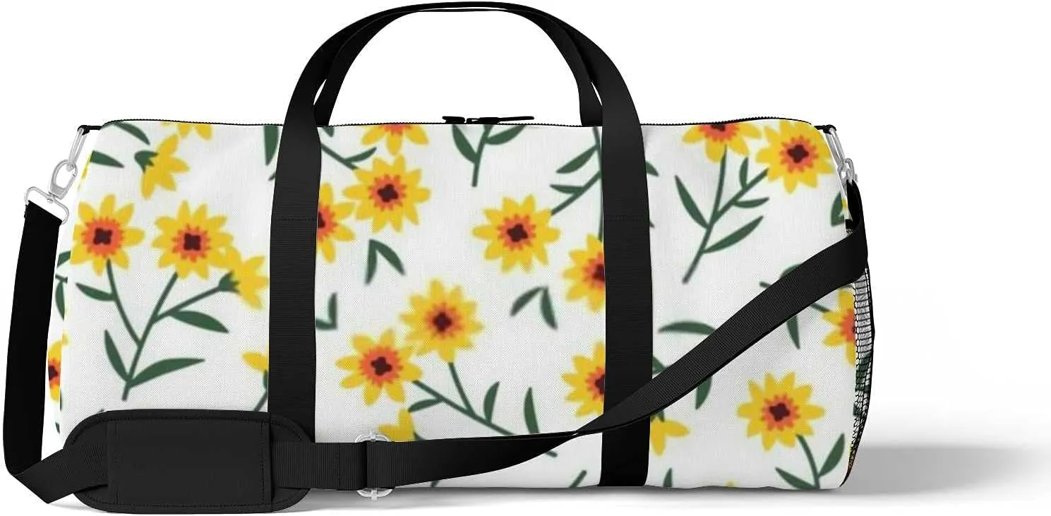 Cute Yellow Small Sunflowers Sports Duffel Bag Travel Gym Tote Bags Lightweight Durable Shoulder Strap Waterproof Polyester Outside Mesh Pocket Overnight Trip Duffel Bag for Women Men