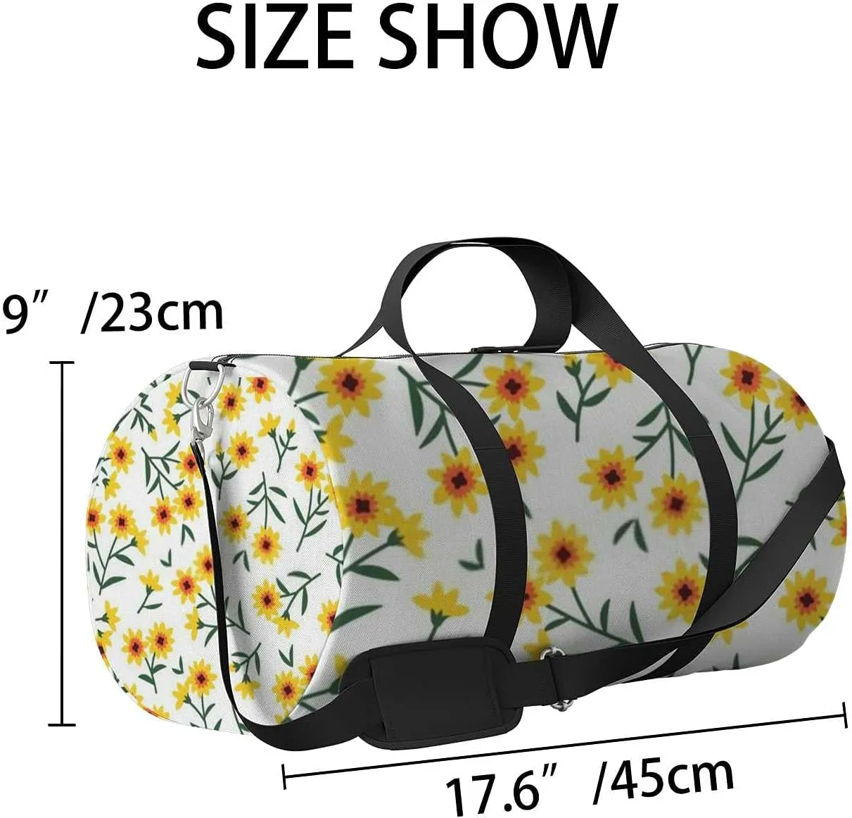 Cute Yellow Small Sunflowers Sports Duffel Bag Travel Gym Tote Bags Lightweight Durable Shoulder Strap Waterproof Polyester Outside Mesh Pocket Overnight Trip Duffel Bag for Women Men