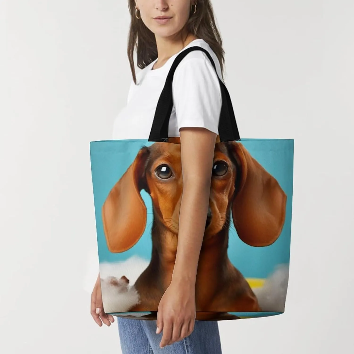 Dachshund Dog Tote Bag for Women Reusable Grocery Shoulder Bags Shopping Bag for Travel, Groceries