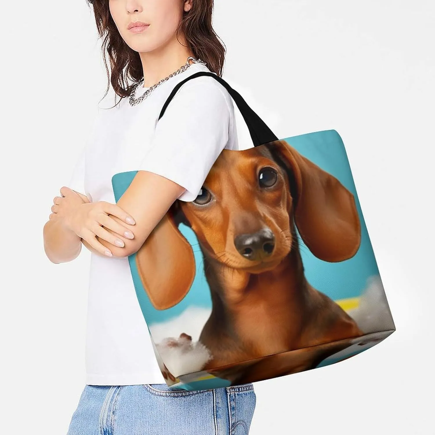 Dachshund Dog Tote Bag for Women Reusable Grocery Shoulder Bags Shopping Bag for Travel, Groceries