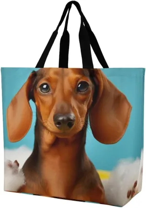 Dachshund Dog Tote Bag for Women Reusable Grocery Shoulder Bags Shopping Bag for Travel, Groceries