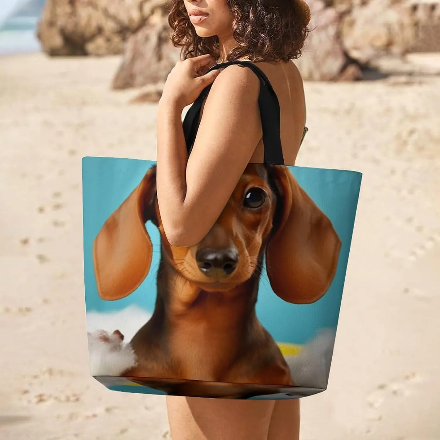 Dachshund Dog Tote Bag for Women Reusable Grocery Shoulder Bags Shopping Bag for Travel, Groceries