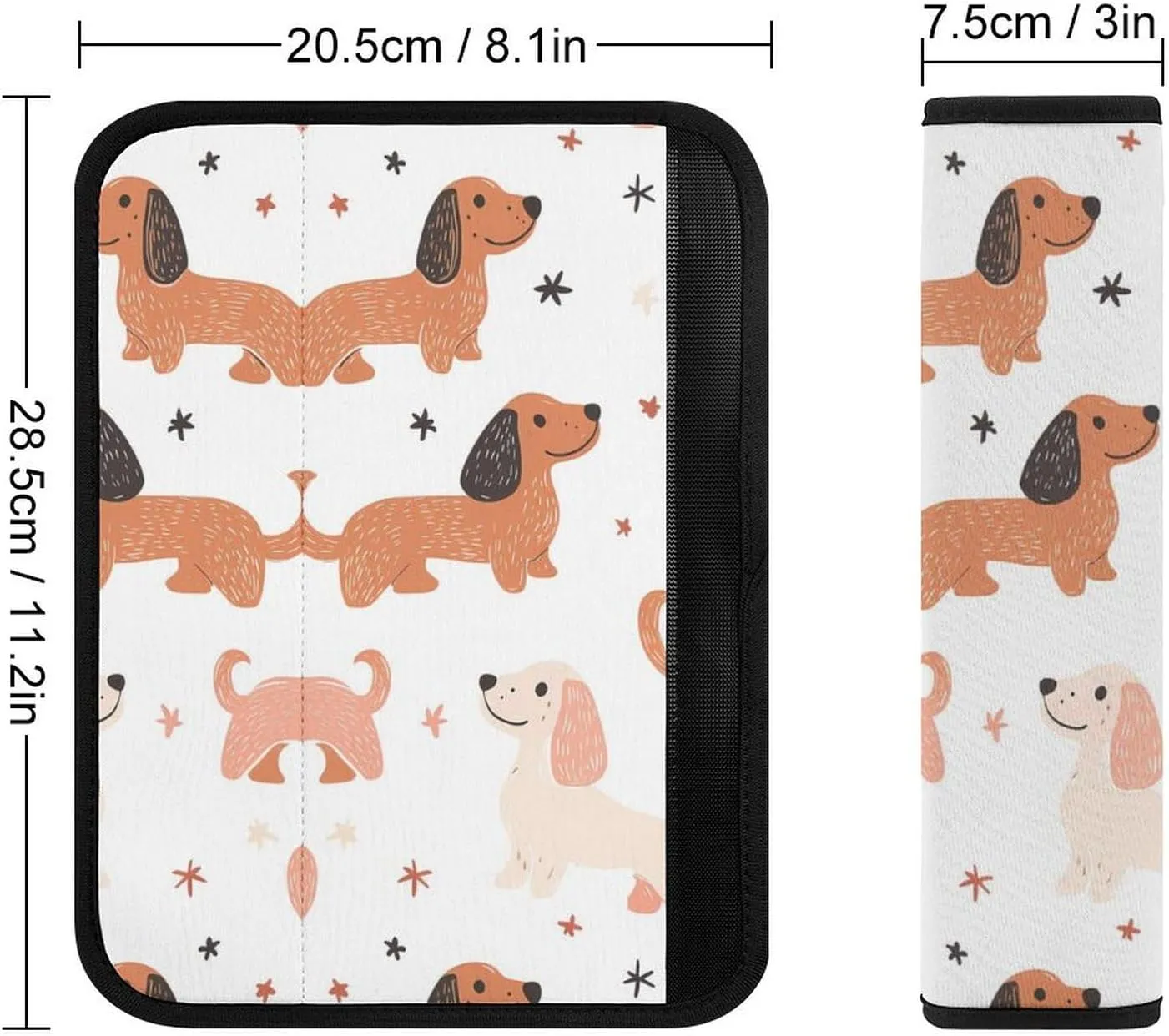 Dachshund Dogs Star Fashion Car Seat Belt Cover Pad for Shoulder Bag Camera Soft Comfort Accessories 2PCS