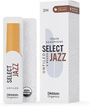 D'Addario Organic Select Jazz Unfiled Sax 3 Medium, 5 Pack Tenor Saxophone Reeds (ORRS05TSX3M)