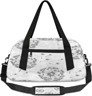 Dandelion Pattern Kids Duffel Bag Lightweight Waterproof Sports Gym Bag with Front Zipper Pocket Foldable Weekender Overnight Bag for School Practice Gymnastic Ballet