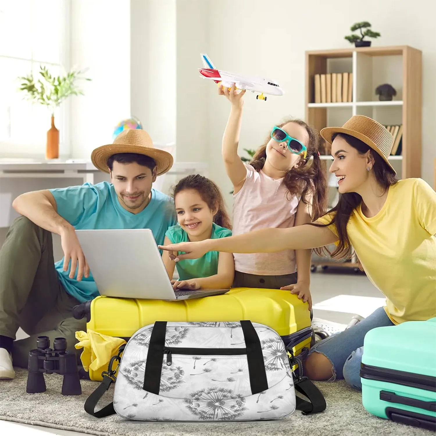 Dandelion Pattern Kids Duffel Bag Lightweight Waterproof Sports Gym Bag with Front Zipper Pocket Foldable Weekender Overnight Bag for School Practice Gymnastic Ballet