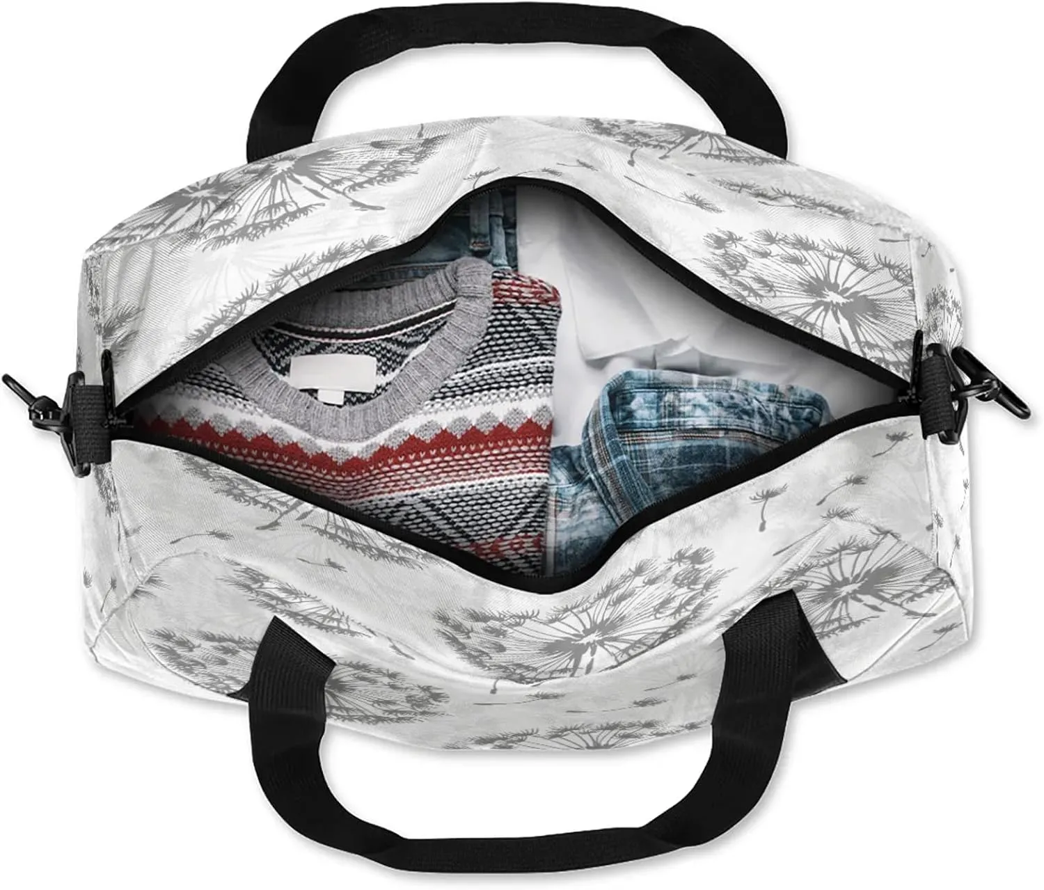 Dandelion Pattern Kids Duffel Bag Lightweight Waterproof Sports Gym Bag with Front Zipper Pocket Foldable Weekender Overnight Bag for School Practice Gymnastic Ballet