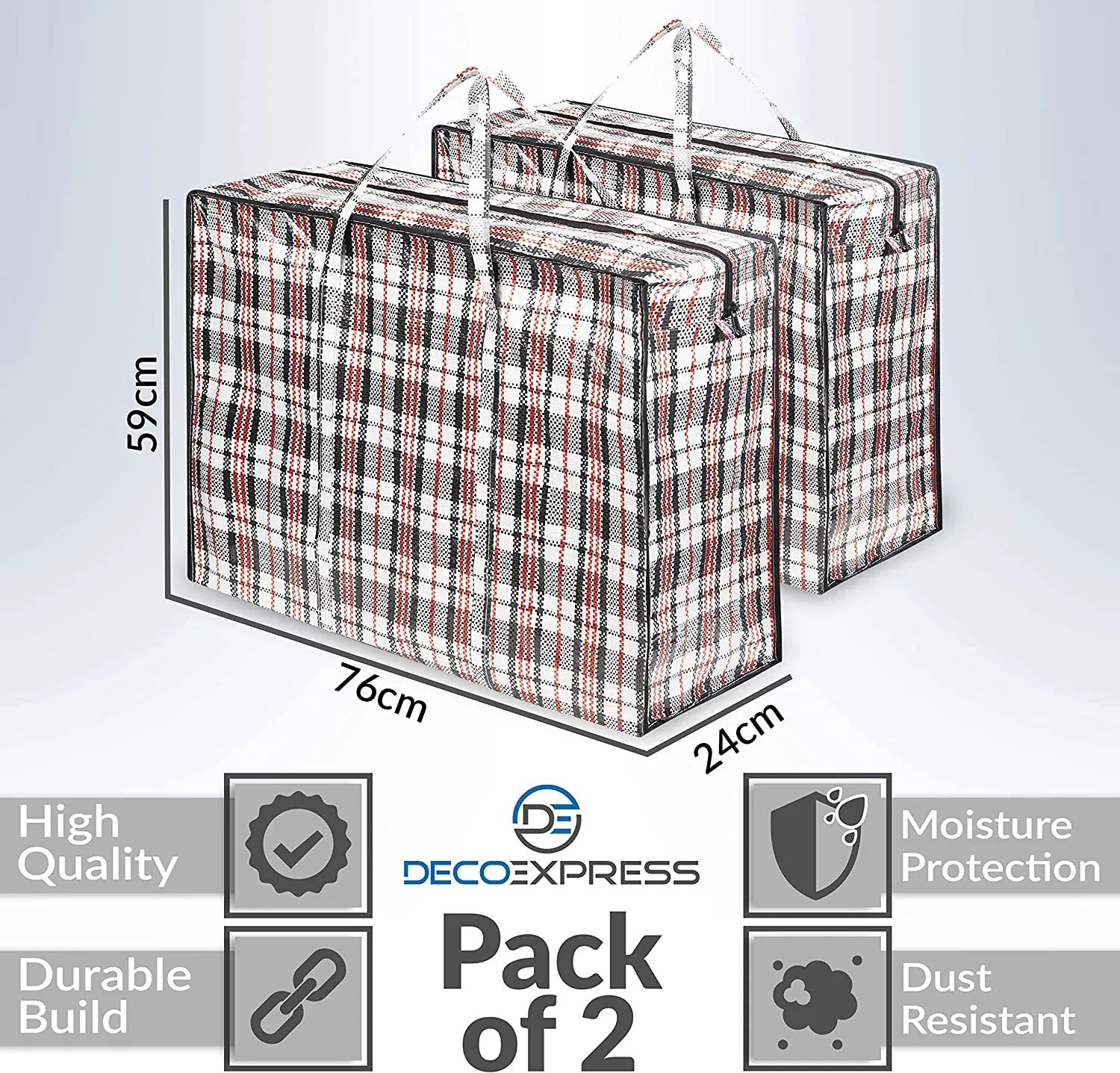 DECO EXPRESS Laundry Bags Large - Strong Durable Storage Bags for Moving House Shopping and Laundry - Jumbo Reusable Zip Bag Storage Bags XXL Multipack (Pack of 2)