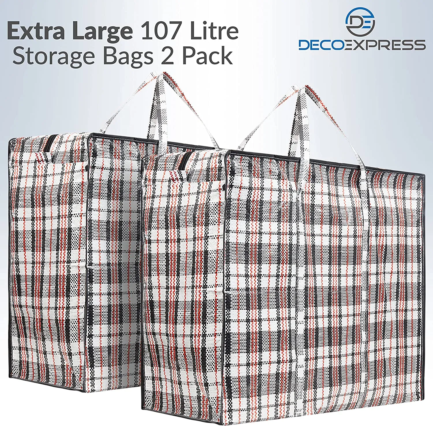 DECO EXPRESS Laundry Bags Large - Strong Durable Storage Bags for Moving House Shopping and Laundry - Jumbo Reusable Zip Bag Storage Bags XXL Multipack (Pack of 2)