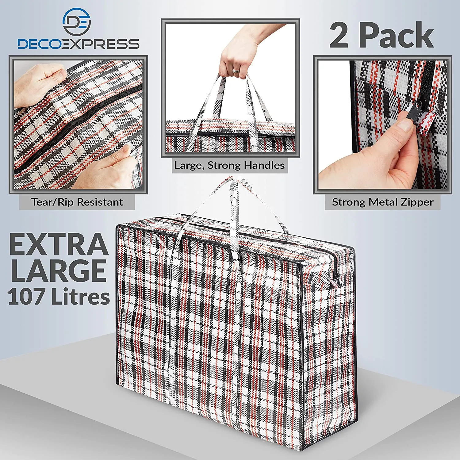 DECO EXPRESS Laundry Bags Large - Strong Durable Storage Bags for Moving House Shopping and Laundry - Jumbo Reusable Zip Bag Storage Bags XXL Multipack (Pack of 2)