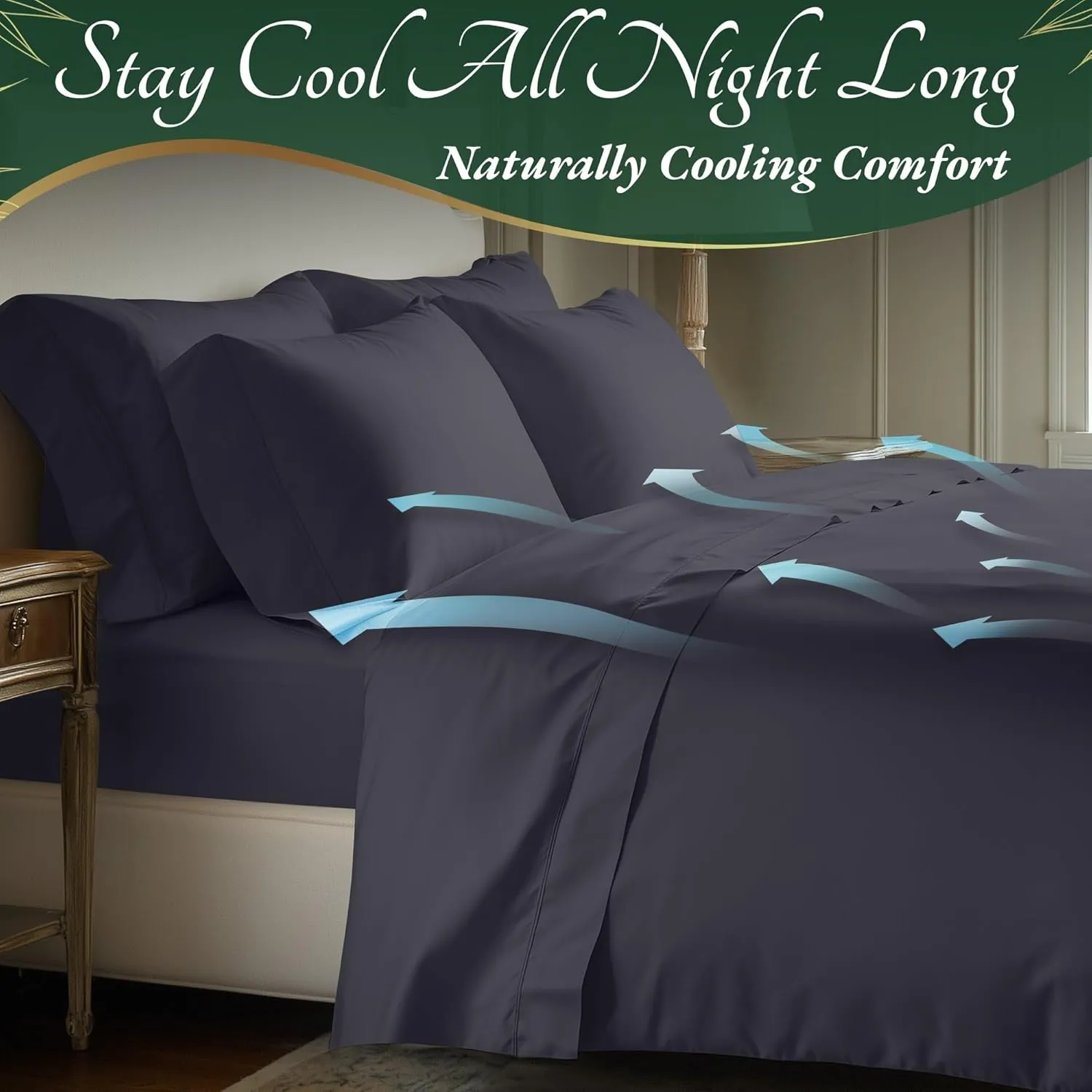 DECOLURE 100% Organic Viscose Derived from Bamboo Sheets King Size 6pcs - Ultra Soft & Luxuriously Cooling, 17" Deep Pocket, Double Stitching, Perfect for Hot Sleepers - King Bed Sheets (Grey)