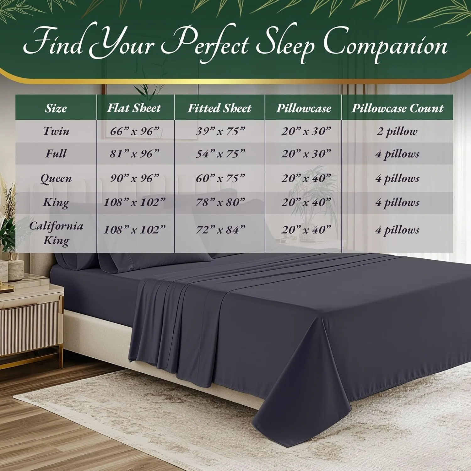 DECOLURE 100% Organic Viscose Derived from Bamboo Sheets King Size 6pcs - Ultra Soft & Luxuriously Cooling, 17" Deep Pocket, Double Stitching, Perfect for Hot Sleepers - King Bed Sheets (Grey)